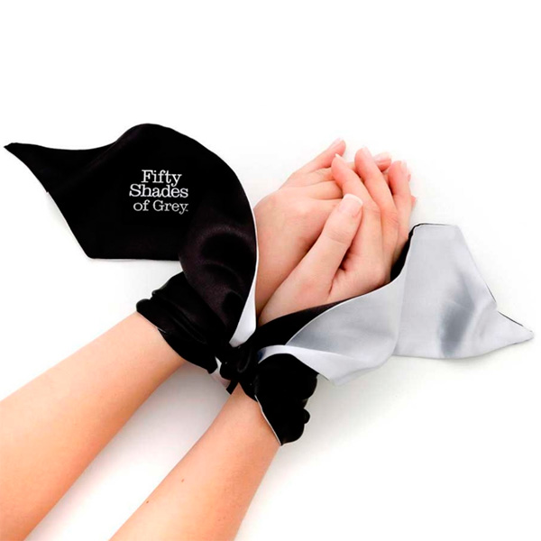 Галстук-фиксация Satin Restraint Wrist Tie черный с серым Fifty Shades of Grey (FS-40179)